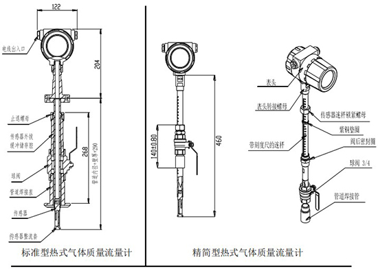 小流量氣體質(zhì)量流量計插入式結(jié)構(gòu)圖